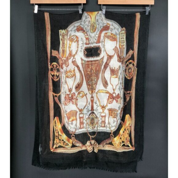 Captiva Cashmere Equestrian Featherweight Scarf Black & Gold Old Money Preppy - Picture 2 of 8